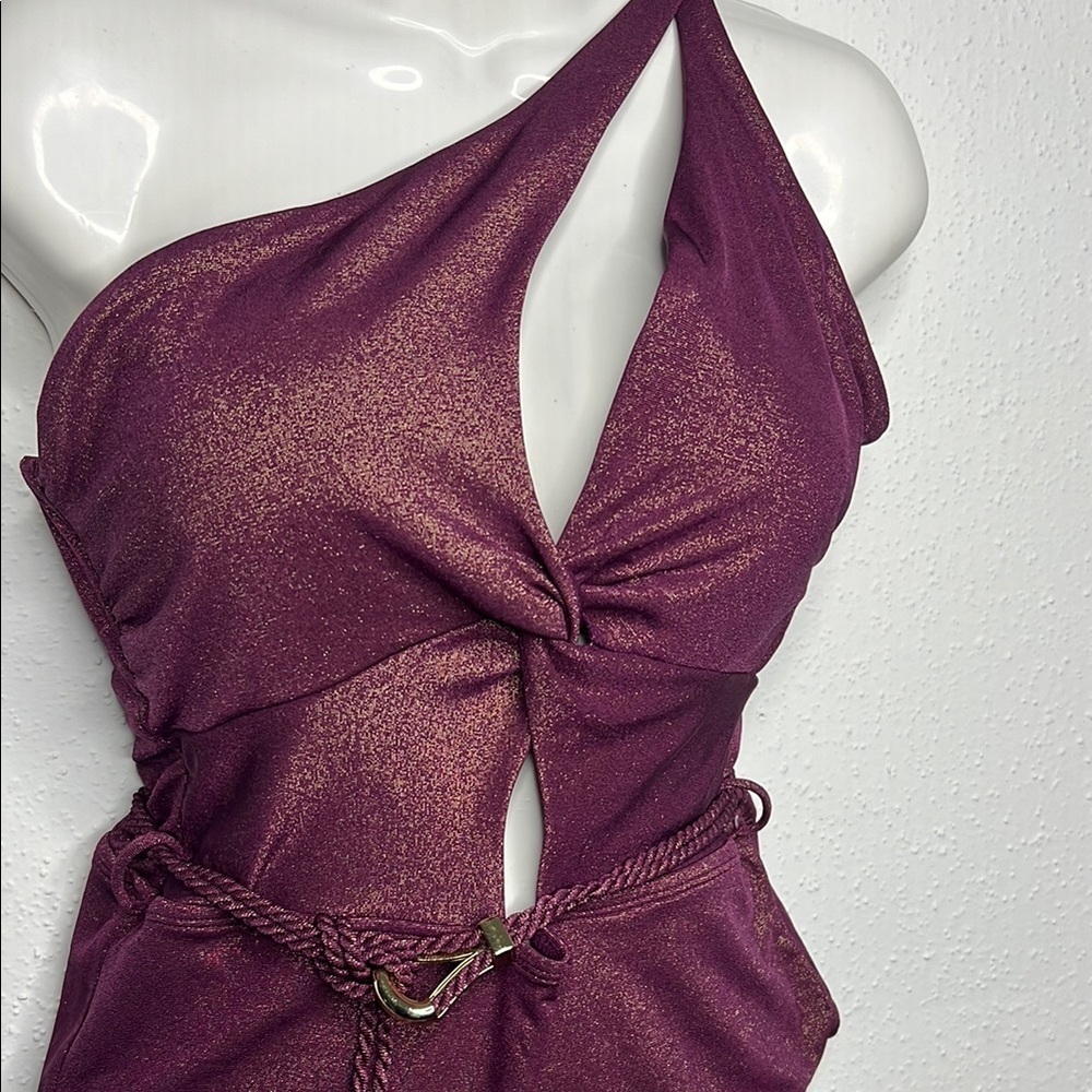 Time and Tru Purple One Piece Asymmetrical Swimsuit - Picture 2 of 4